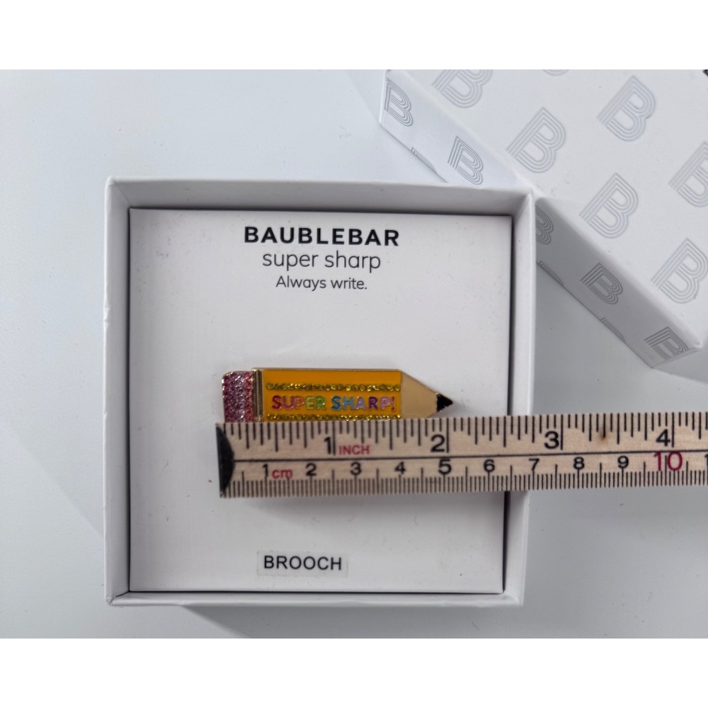 BaubleBar Teacher Pencil Brooch Pin Super Sharp Gold Pink Stone NIB Teacher Gift - Picture 8 of 9